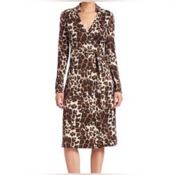 Diane Von Furstenberg 90s Cheetah Leopard Print Silk Wrap Midi Dress Women’s 4 - Picture 2 of 9